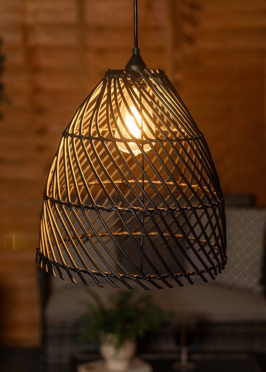 ValueLights Battery Operated Hanging Rattan Pendant Light With Integrated LED's