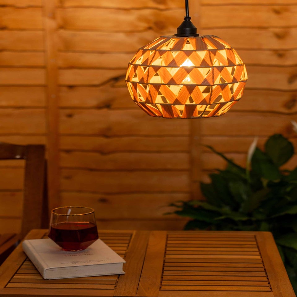 ValueLights Battery Operated Hanging Rattan Ball Pendant Light With Integrated LED's