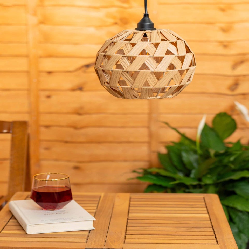 ValueLights Battery Operated Hanging Rattan Ball Pendant Light With Integrated LED's