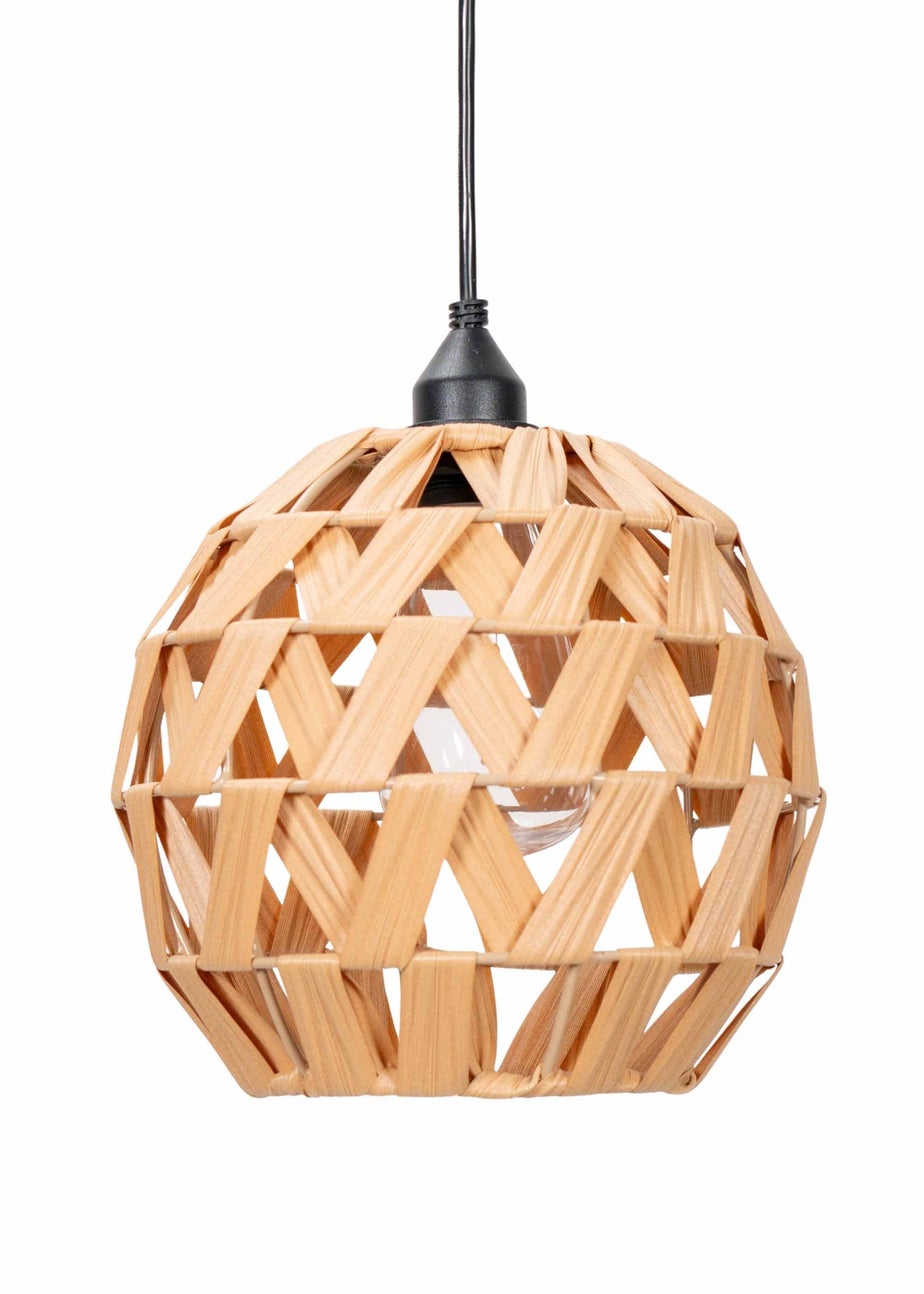 ValueLights Battery Operated Hanging Rattan Ball Pendant Light With Integrated LED's
