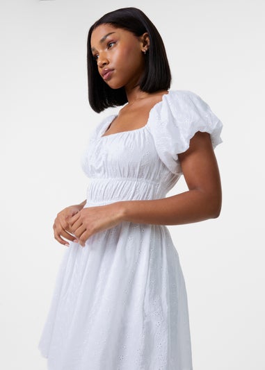 Pink Vanilla Ivory Broderie Puff Sleeve Mini Dress With Shorts