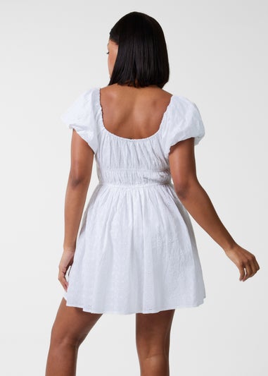 Pink Vanilla Ivory Broderie Puff Sleeve Mini Dress With Shorts