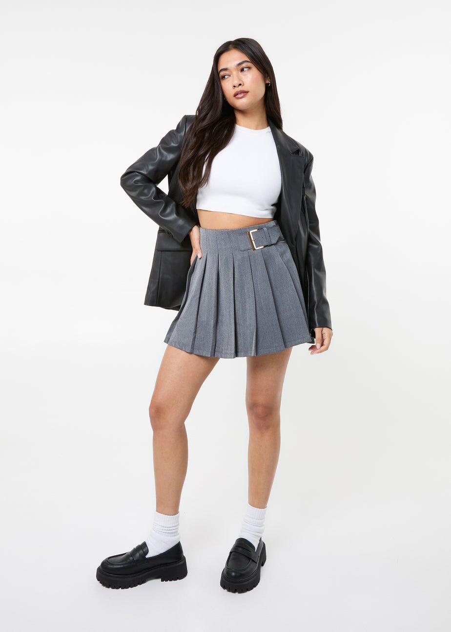 Pink Vanilla Grey Tailored Belted Pleat Mini Skirt