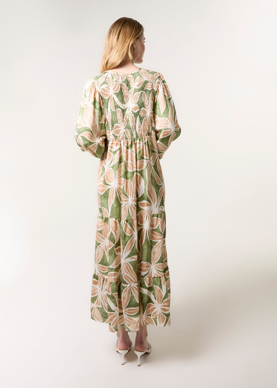 Blue Vanilla Khaki Floral Print Long Dress