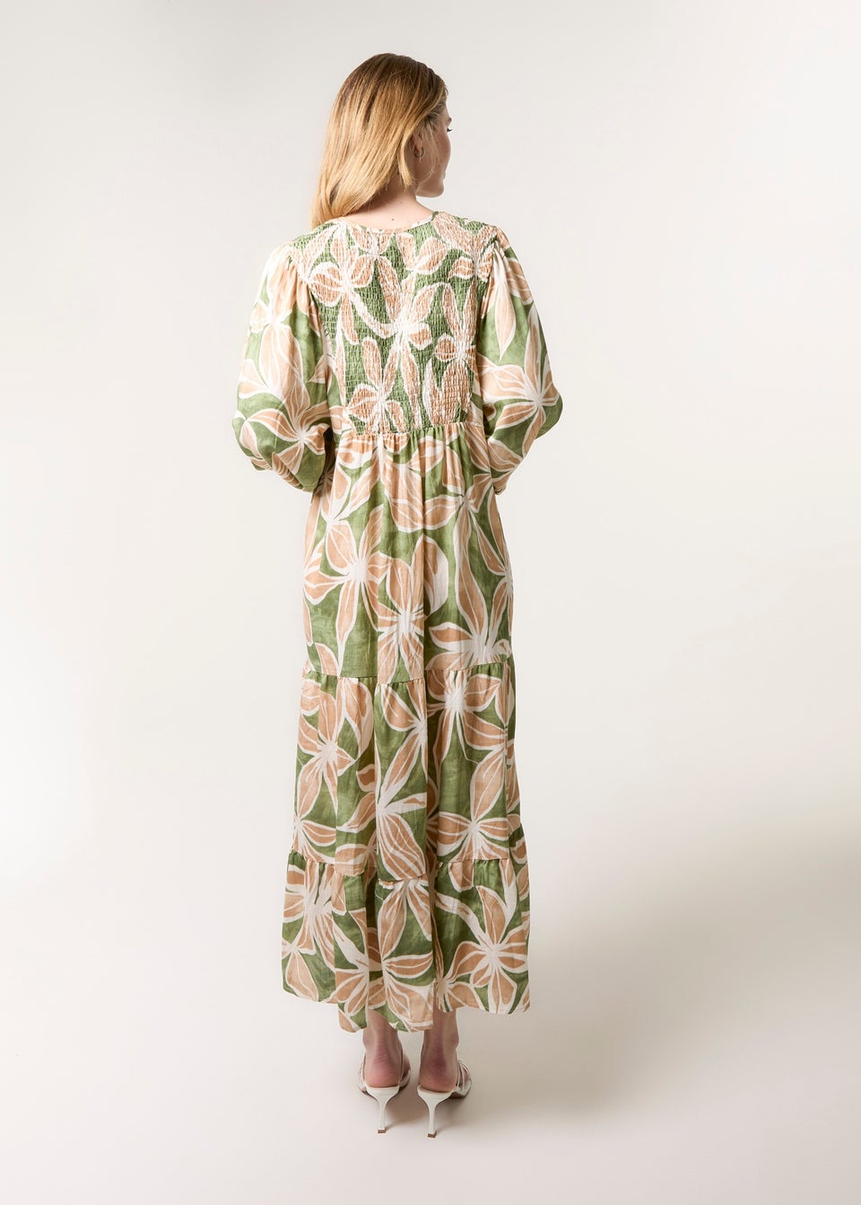Blue Vanilla Khaki Floral Print Long Dress