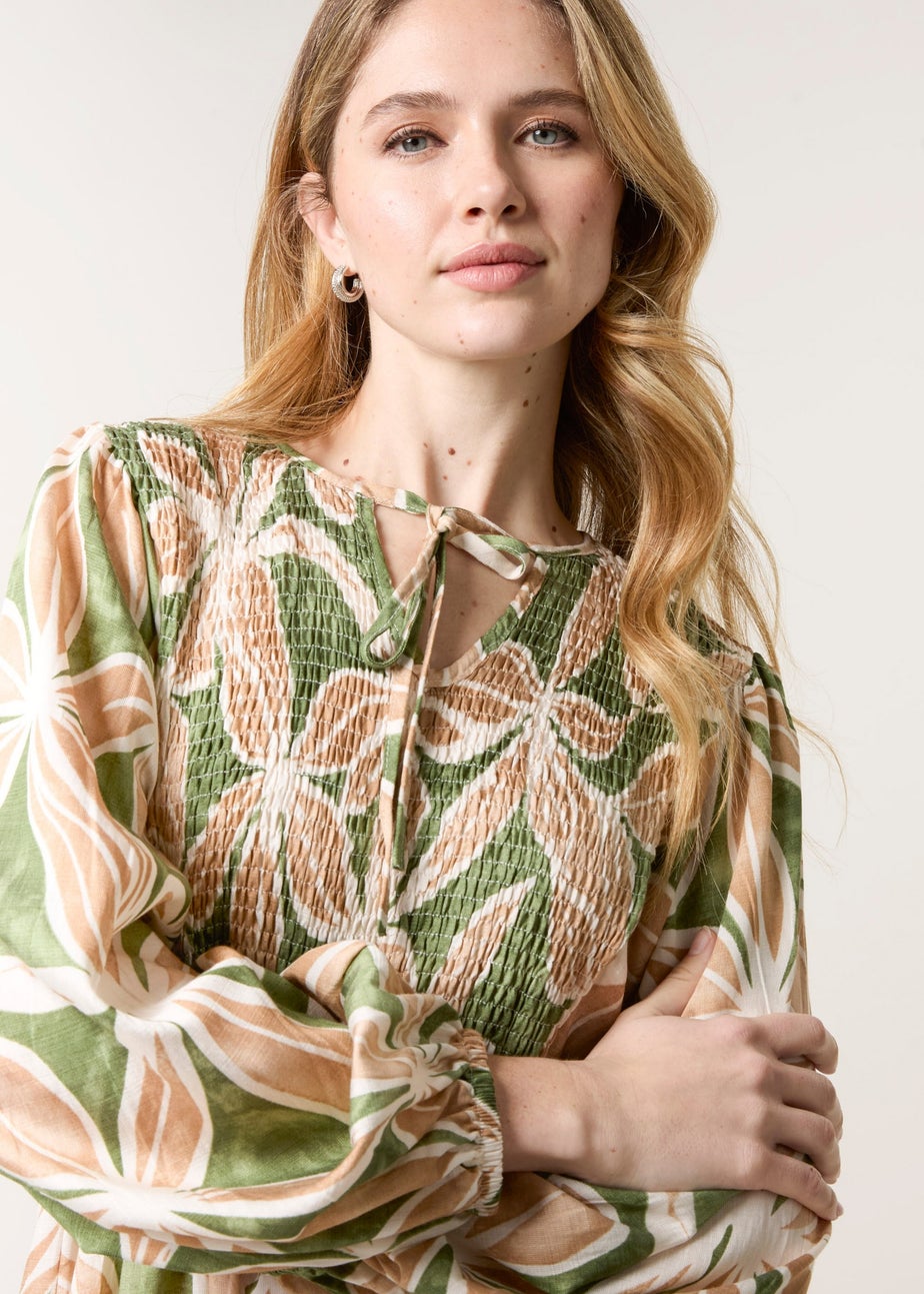 Blue Vanilla Khaki Floral Print Long Dress