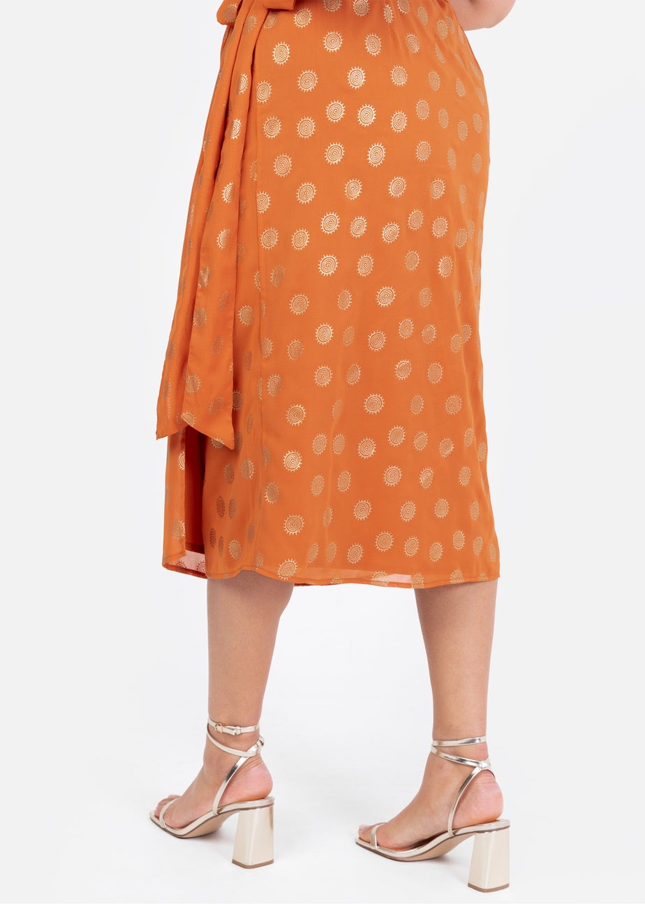 Lovedrobe Metallic Detail Orange Functional Wrap Midi Skirt