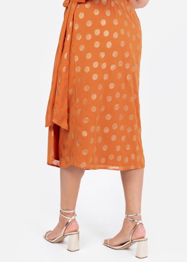 Lovedrobe Metallic Detail Orange Functional Wrap Midi Skirt