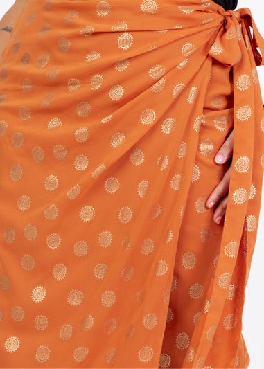 Lovedrobe Metallic Detail Orange Functional Wrap Midi Skirt