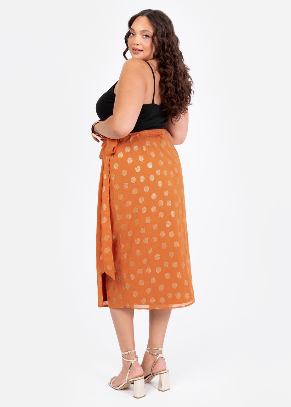 Lovedrobe Metallic Detail Orange Functional Wrap Midi Skirt