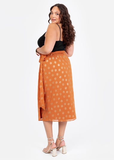 Lovedrobe Metallic Detail Orange Functional Wrap Midi Skirt