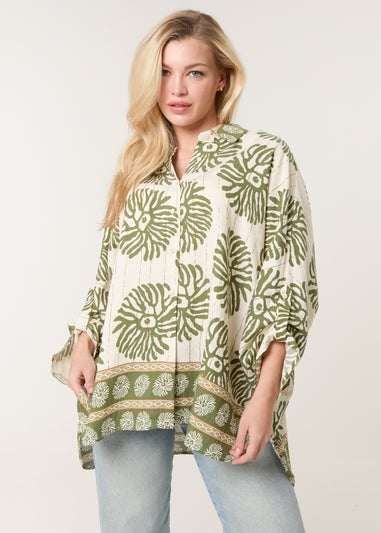 Blue Vanilla Khaki Abstract Oversized Shirt