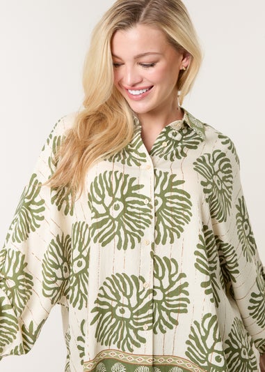 Blue Vanilla Khaki Abstract Oversized Shirt