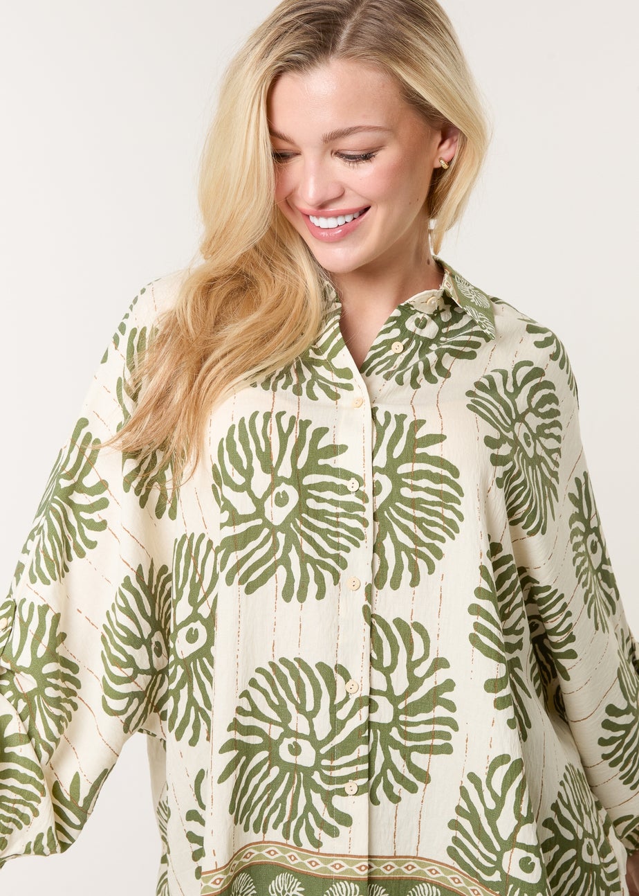 Blue Vanilla Khaki Abstract Oversized Shirt