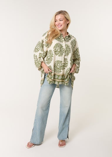 Blue Vanilla Khaki Abstract Oversized Shirt