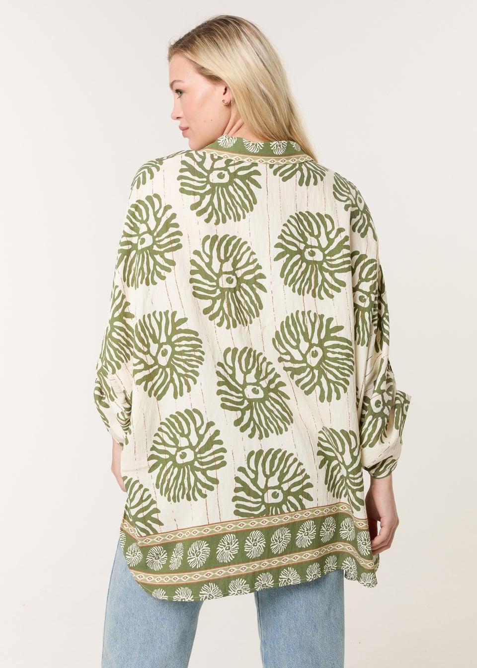 Blue Vanilla Khaki Abstract Oversized Shirt