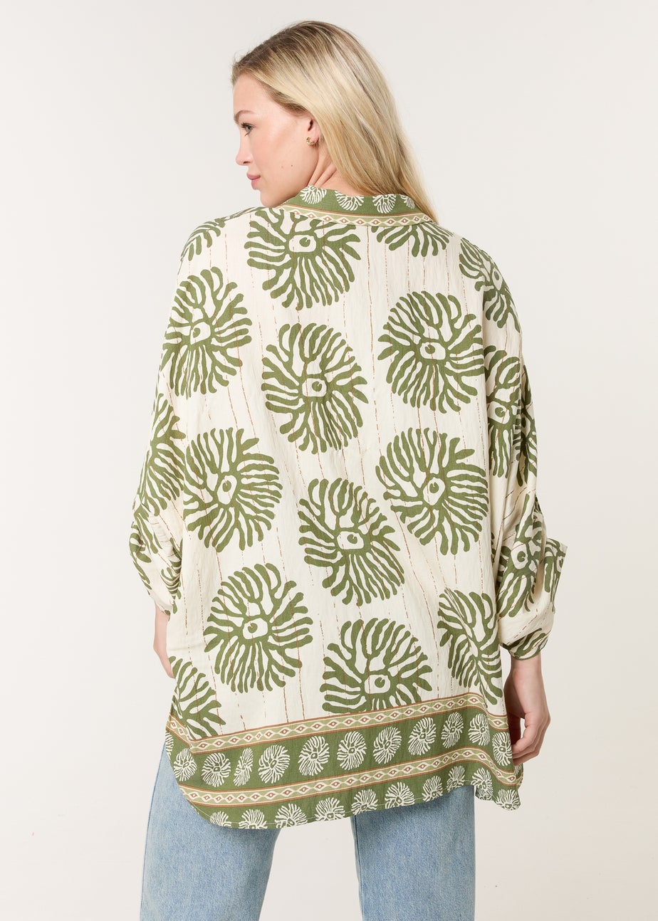 Blue Vanilla Khaki Abstract Oversized Shirt