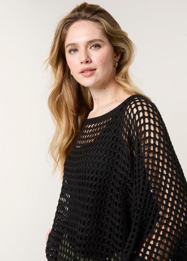 Blue Vanilla Black Round Neck Net Top