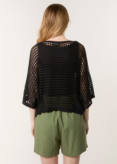 Blue Vanilla Black Round Neck Net Top