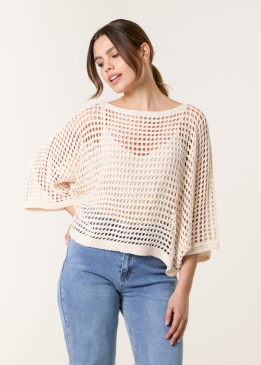 Blue Vanilla Stone Round Neck Net Top