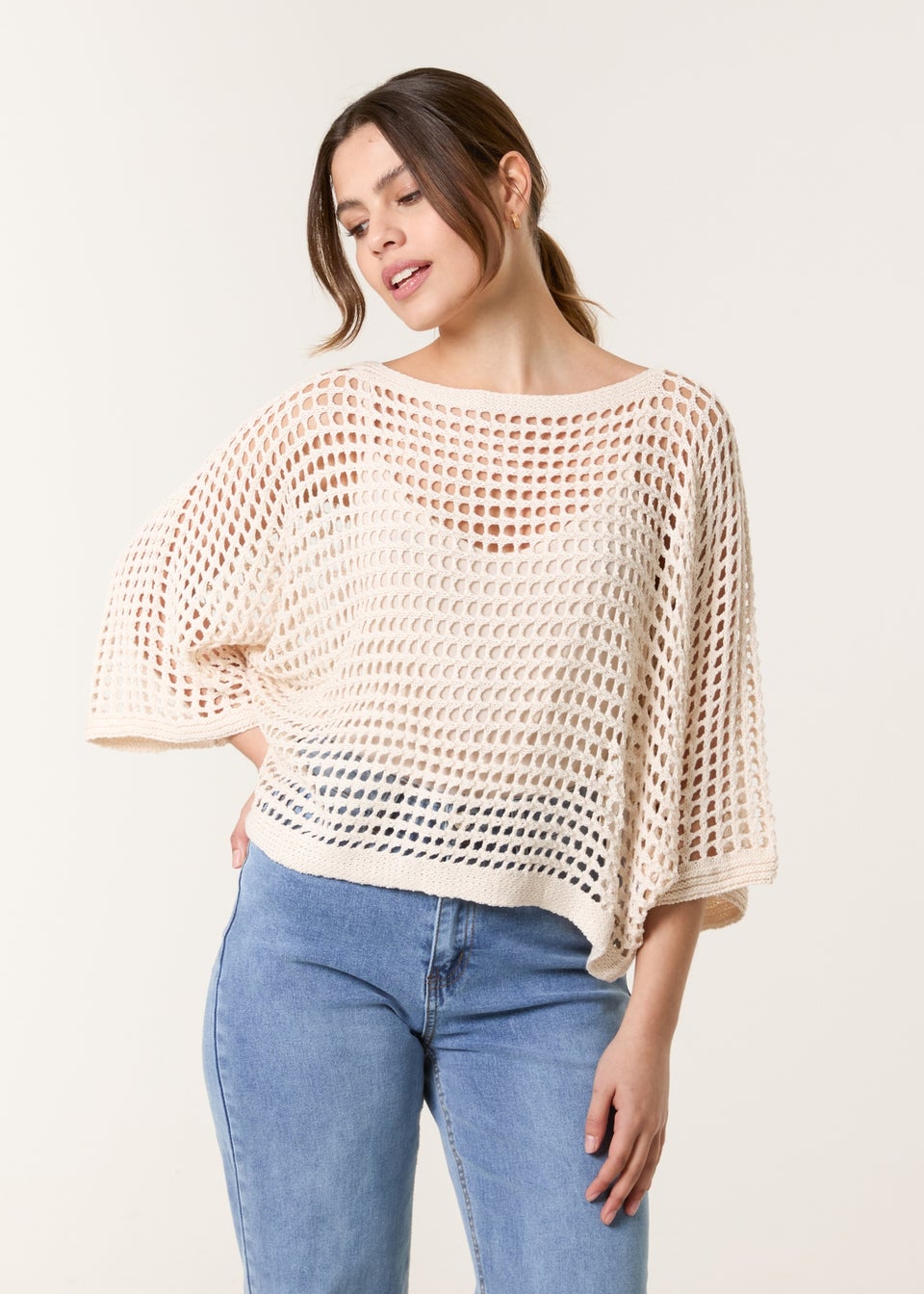 Blue Vanilla Stone Round Neck Net Top