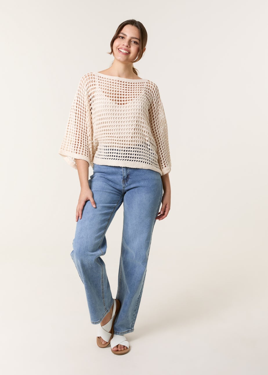 Blue Vanilla Stone Round Neck Net Top