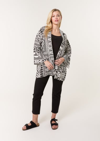 Blue Vanilla Black Kimono With Geometric Print