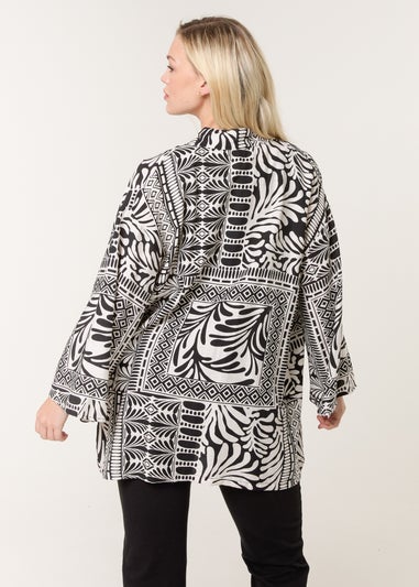 Blue Vanilla Black Kimono With Geometric Print