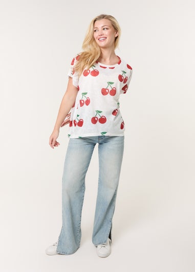 Blue Vanilla Ivory Cherry Oversized Top