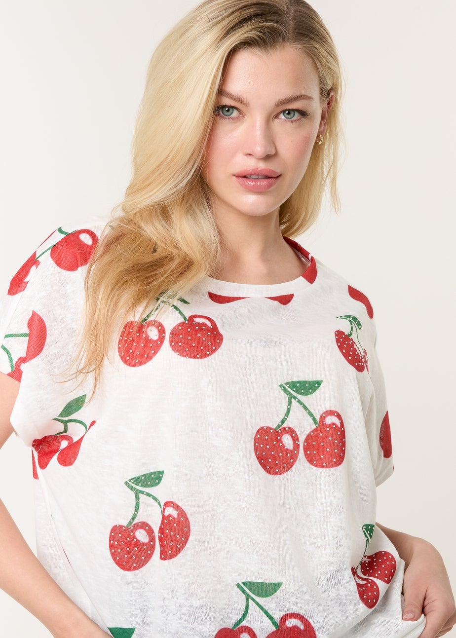 Blue Vanilla Ivory Cherry Oversized Top