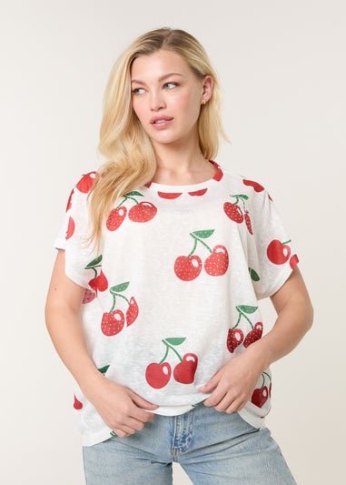 Blue Vanilla Ivory Cherry Oversized Top