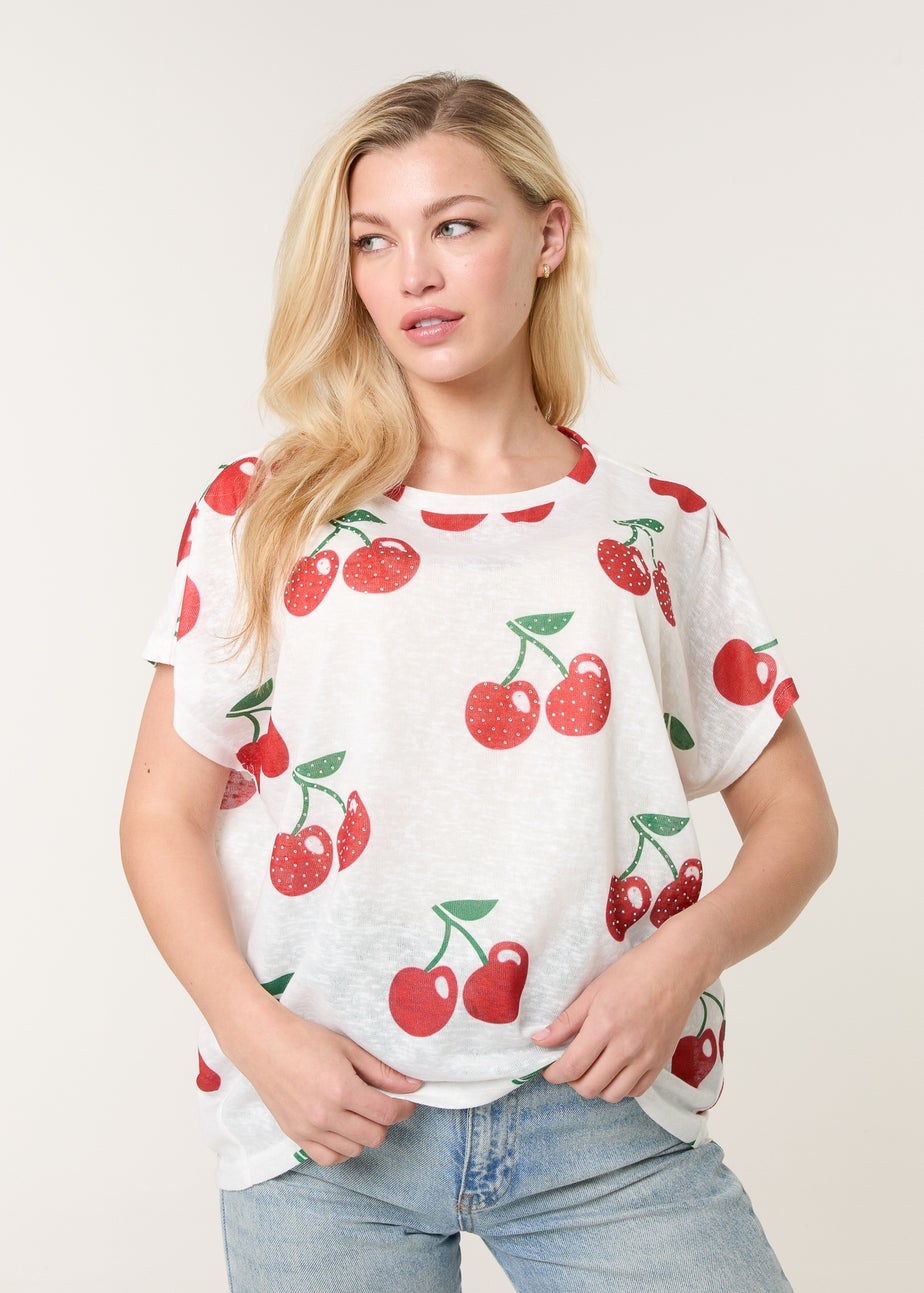 Blue Vanilla Ivory Cherry Oversized Top