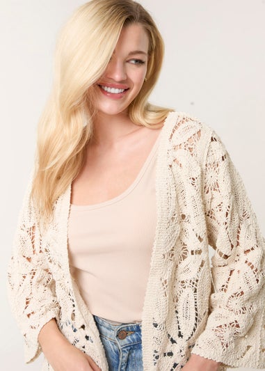Blue Vanilla Stone Crochet Tie Front Cardigan