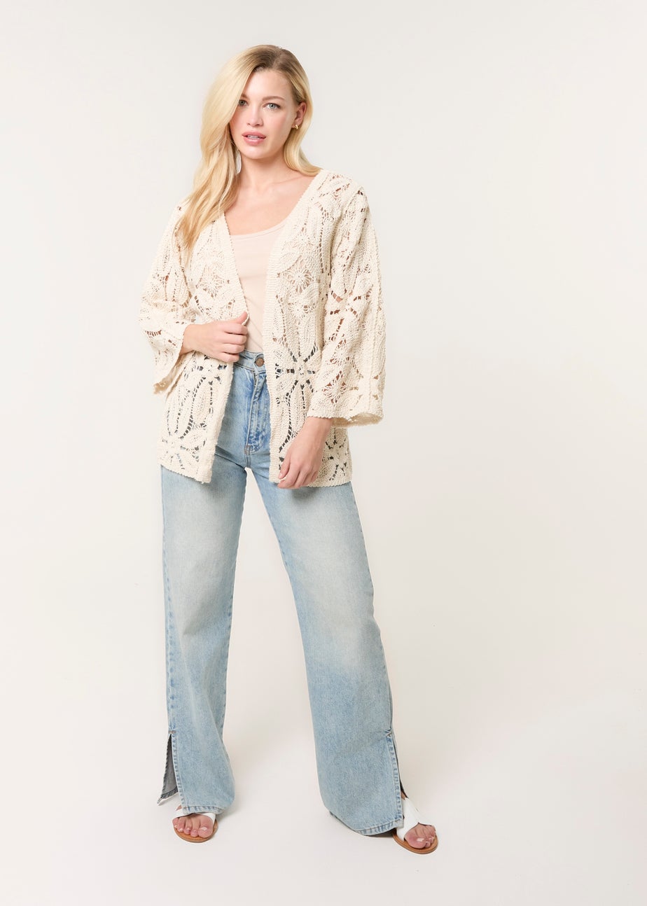 Blue Vanilla Stone Crochet Tie Front Cardigan