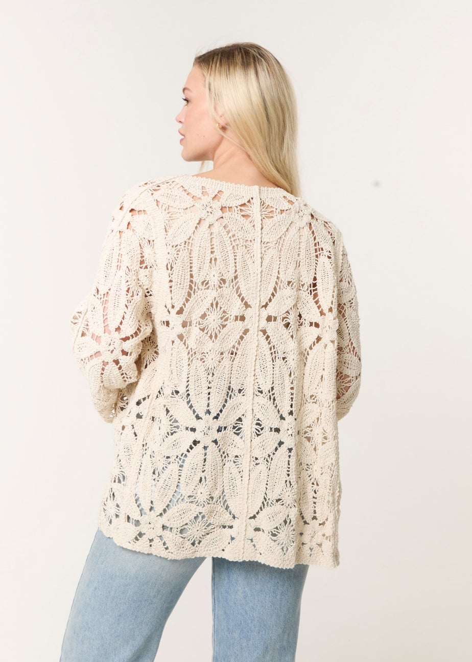 Blue Vanilla Stone Crochet Tie Front Cardigan