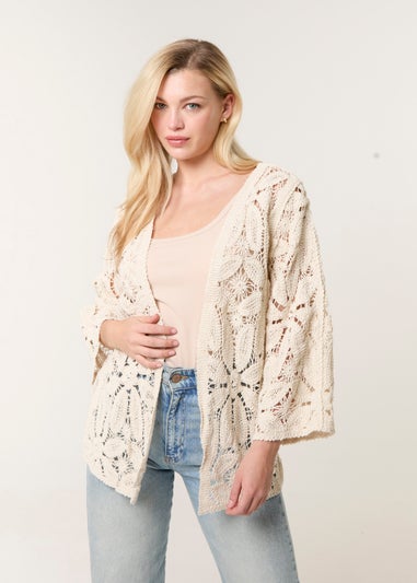 Blue Vanilla Stone Crochet Tie Front Cardigan