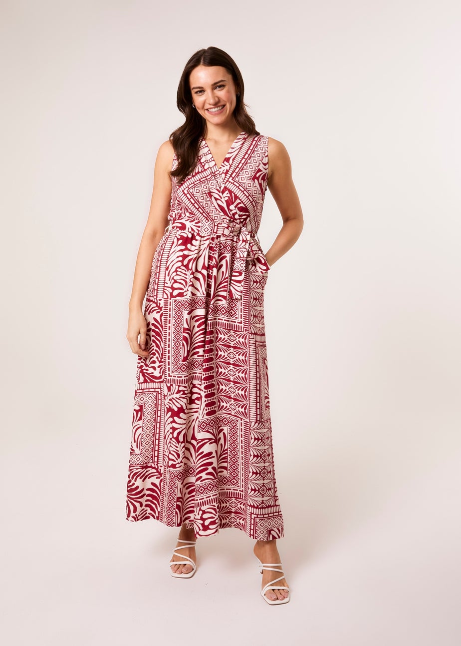 Blue Vanilla Red Sleeveless Leaf Print Jumpsuit