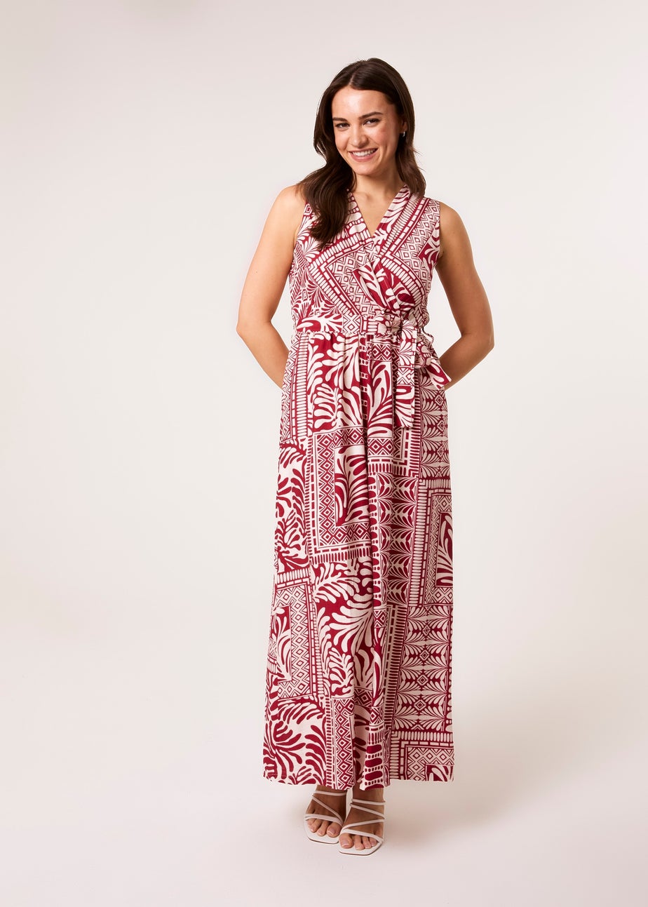 Blue Vanilla Red Sleeveless Leaf Print Jumpsuit