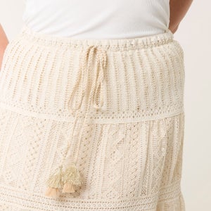 Blue Vanilla Stone Crochet Tassel Tie Front Maxi Skirt