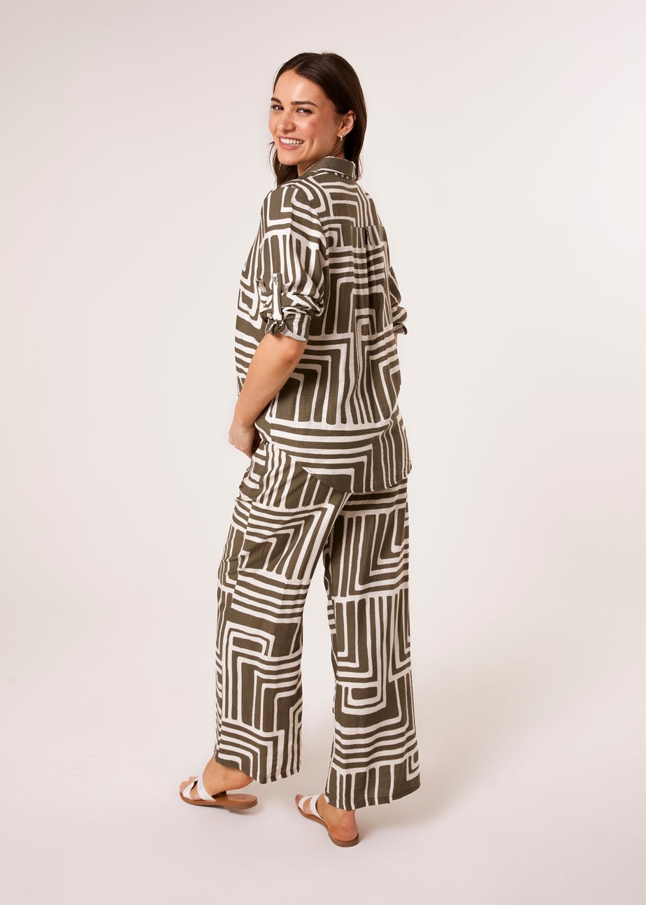 Blue Vanilla Khaki Geometric Print Two Piece Set