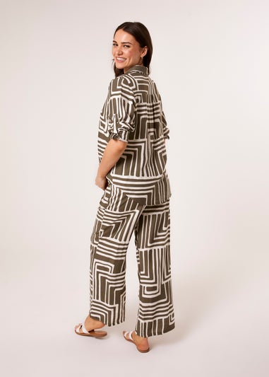 Blue Vanilla Khaki Geometric Print Two Piece Set