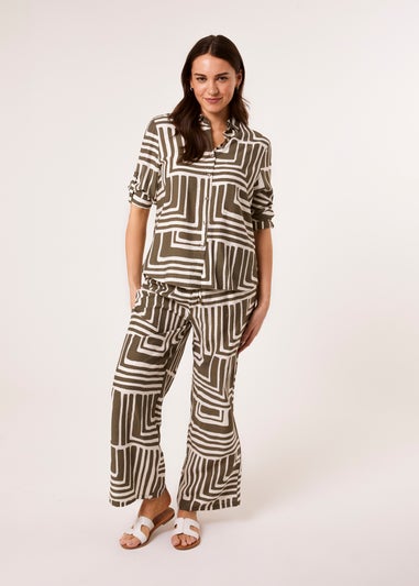 Blue Vanilla Khaki Geometric Print Two Piece Set