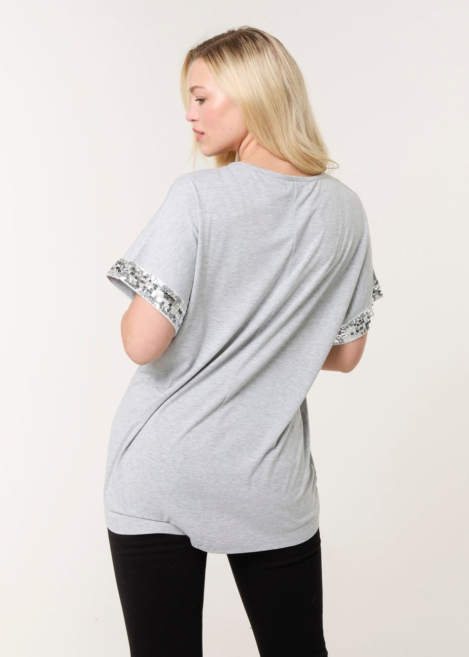 Blue Vanilla Grey Sequin Trim Oversized Top