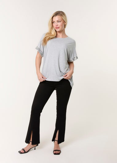 Blue Vanilla Grey Sequin Trim Oversized Top