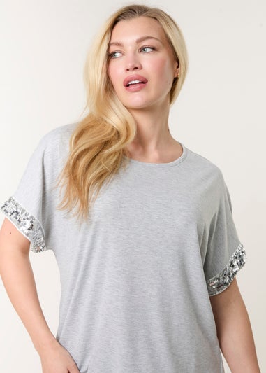 Blue Vanilla Grey Sequin Trim Oversized Top