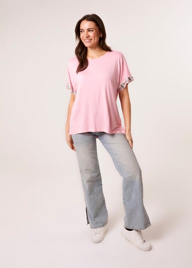 Blue Vanilla Pink Sequin Trim Oversized Top