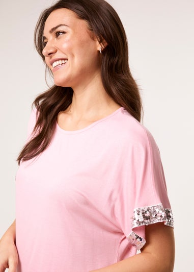 Blue Vanilla Pink Sequin Trim Oversized Top