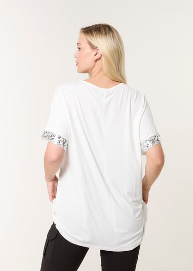 Blue Vanilla Ivory Sequin Trim Oversized Top