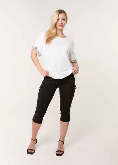 Blue Vanilla Ivory Sequin Trim Oversized Top