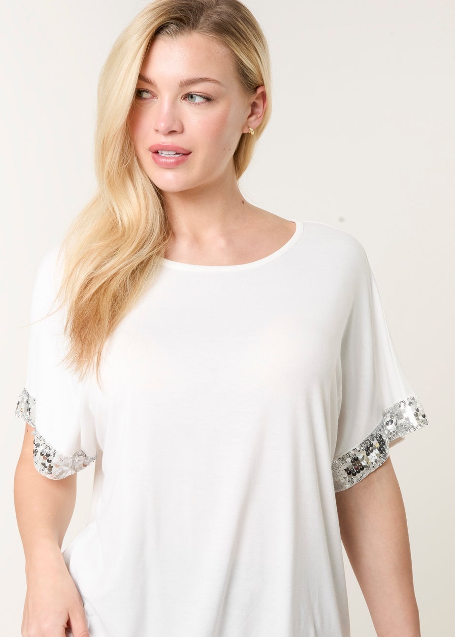 Blue Vanilla Ivory Sequin Trim Oversized Top